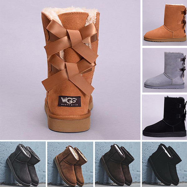 Designer Women Winter Snow Boots Fashion Australia Classic Half Short bow boots Ankle Knee Bowknot girl lady Boot 2019 Wholesale free ship