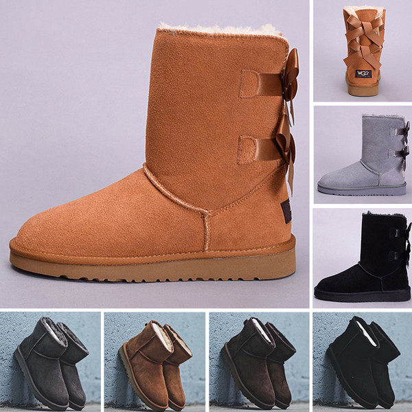 New Designer Women Winter Snow Boots Fashion Australia Half Short bow boots Ankle Knee Bowknot girl lady Boot 2019 Wholesale free ship