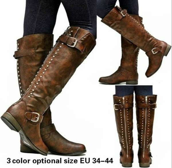 feminino women boots knee high vintage PU leather shoes woman cross-tied lace up gladiator booties girls chaussure