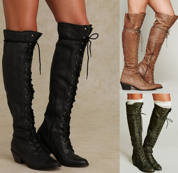 Brand Women Winter Shoes Genuine Leather Women Winter Boots NWarmful High Quality Knee High Boots Lace-Up Motorcycle Boot 35-43