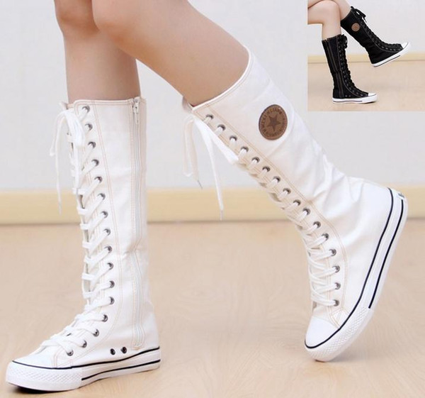 2017 New arrival lace-up knee high boots canvas boots women casual boots