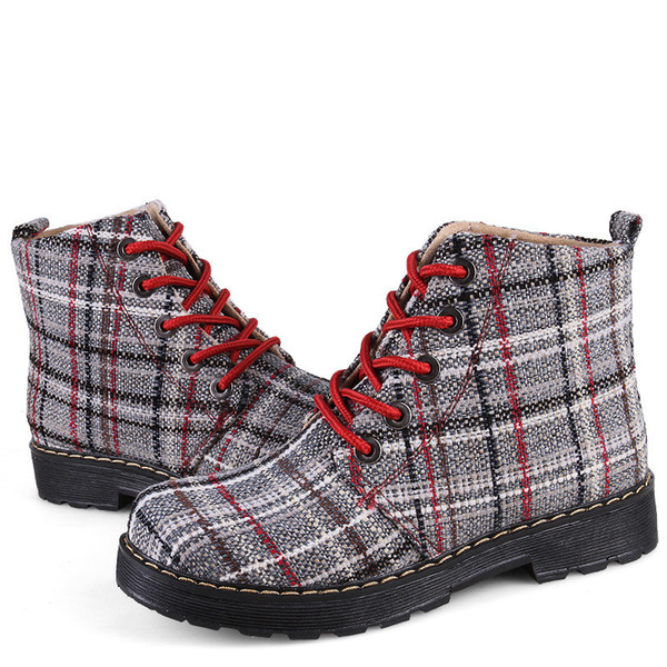 Ladies winter new style cotton suede boots for round Martin Plaid anti-skid boots