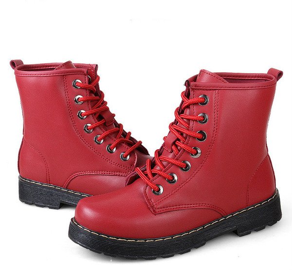 2018 new style women's fashion British Martin boots high-rise round-end waterproof pu boots