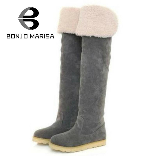 Wholesale-BONJOMARISA Big Size Winter shoes with fur slip on over the knee thigh high boots women fashion snow boots warm platform shoes