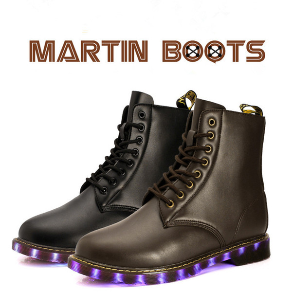 Hot LED Shoes mans martin boots light colorful Flashing with USB Charge Fluorescent Couple shoes Fashion High Top Lights Free Shipping Light