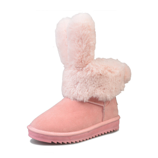 brand design rabbit ear non-slip winter cotton shoes factory direct sales 2018 new fashions women snow boots best selling B002