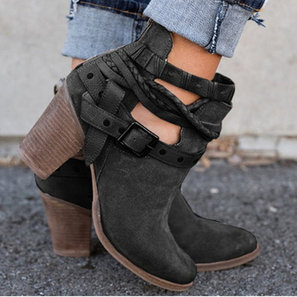 big size 2019 autumn and winter womens new explosions metal belt buckle thick heel fashion boots ladies female shoes wholesale brand design