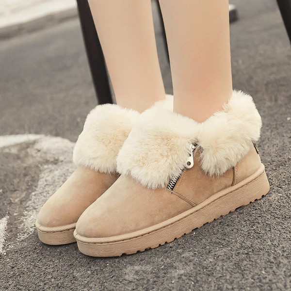 low zipper metal buttons thick bottom cotton boots Factory wholesales snow boots new female warm suede beige brand design B001