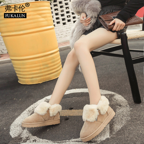 wholesales 2018 new winter snow boots female warm suede beige low zipper metal buttons thick bottom cotton boots brand design HOT B001