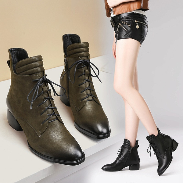 wholesales High end leather boots Autumn and winter women's new Martin boots side zipper boots brand designer best selling