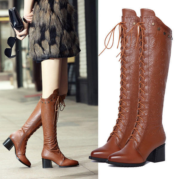 Best selling Autumn and Winter New fashion Boots B014 High Heel Rivet Zippers Over Knee Boots Heavy Heel Boots factory wholesales