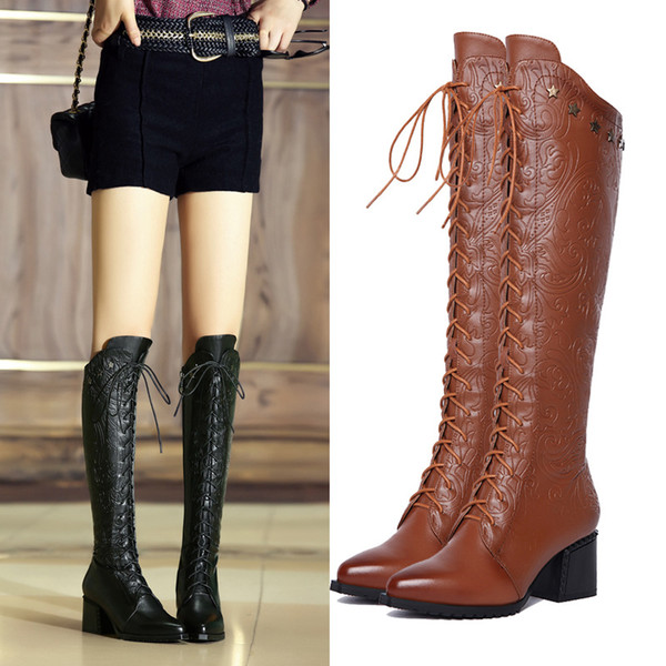 Autumn and Winter New fashion Boots High Heel Rivet Zippers Over Knee Boots Heavy Heel Boots factory wholesales Best selling