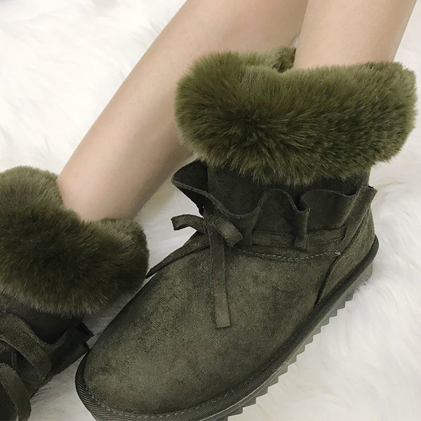 B027 new women snow boots Joker lotus leaf edge bow knot cold sticky thick anti slip short night market cotton boots hot sales brand design