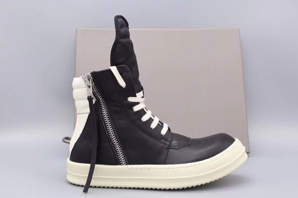 Classic black and white color inverted triangle external layer men's boots high top genuine leather fashion TPU bottom milk shoes