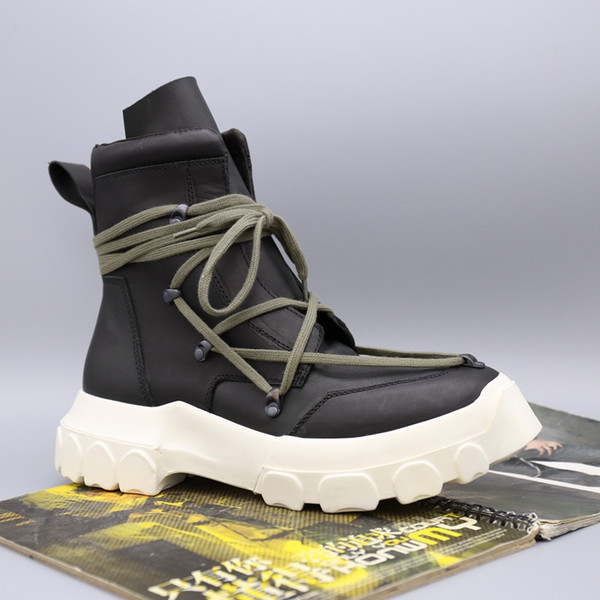 R0 fashion strap super heavy-bottomed boots cow leather hardware increased influx people within high-top men's fashion shoes