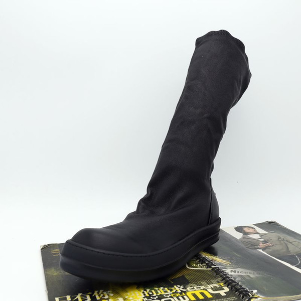 New list wave genuine leather shoes fashion sheepskin small elastic hooks Tall men and women couple high-top boots