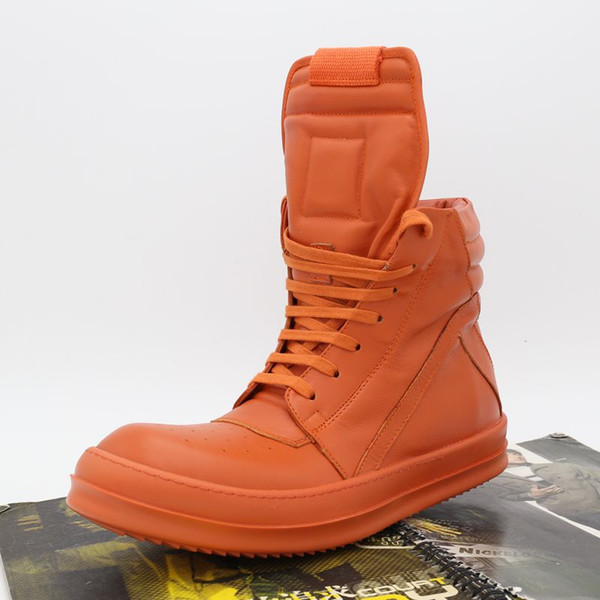 Orange men's tide couple high-top shoes New list high quality heavy-bottomed inverted triangle bottom TPU milky orange genuine leather boots