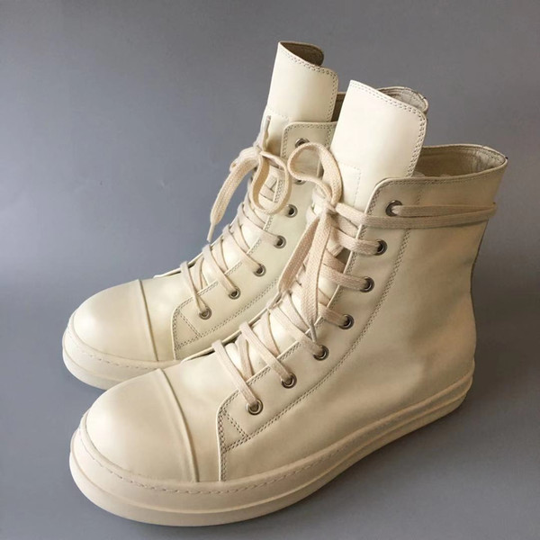 High quality ankle white cow leather boots new list genuine leather lace up half casual high-end personality men's boots