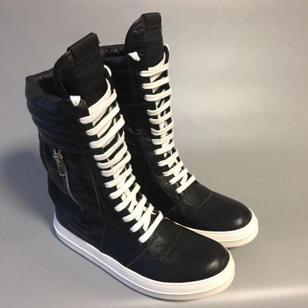 18ss heavy-bottomed high boots new high-top lace zipper boots fashion wild cowhide strap casual shoes