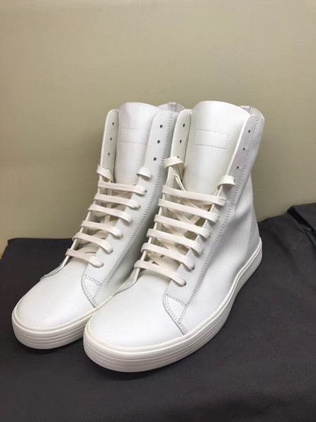 Factory Outlet genuine leather high-top men's shoes ss simple easy first layer of cow leather white boots classic