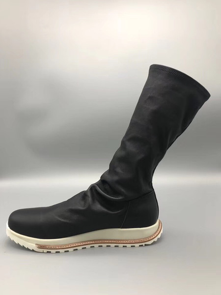 Elastic cotton sheepskin rubber sole boots Italy imported tree cream leather strip long boots PU shock insoles high-end fashion men's boots