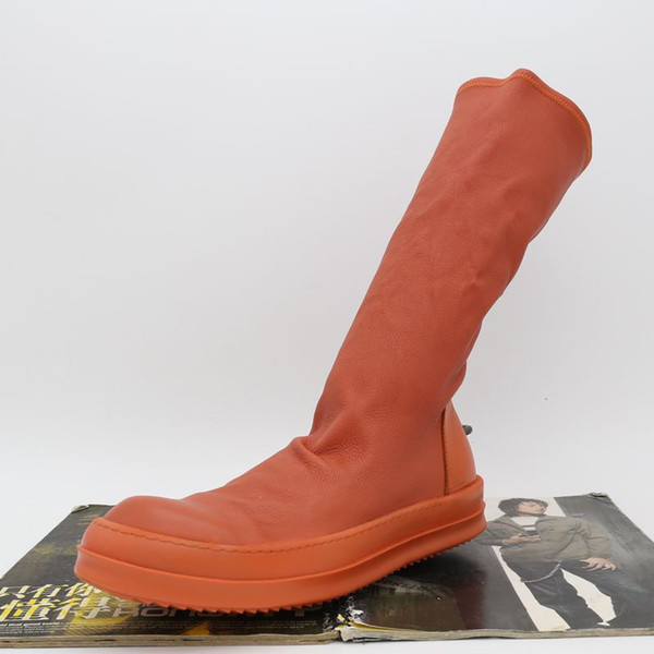 17 New list orange personality small fragrant bottom hooks Tall high top Boots stretch male and female couple sheepskin boots