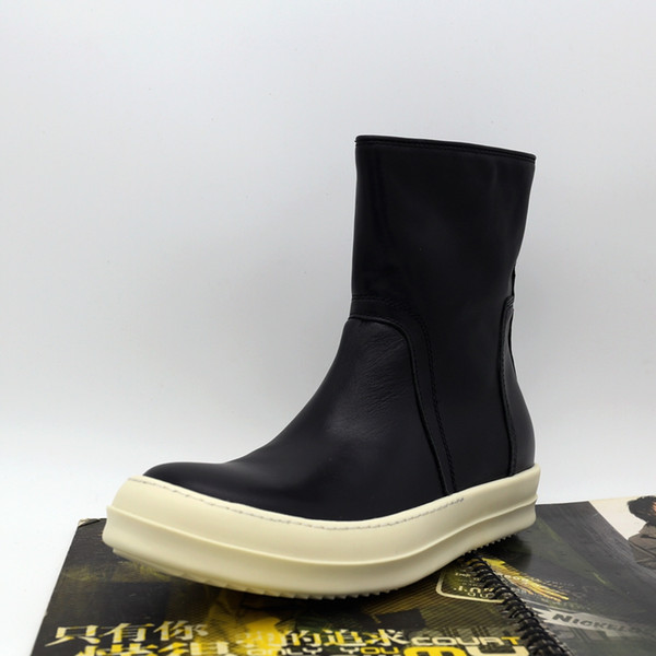 ss High top fashion trend men and women couple tide shoes genuine cow leather TPU sole male incense inside zipper tide boots