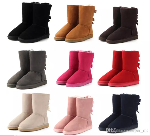 2018 brand Classic Genuine leather bailey bow snow boots 100% Wool Women Boots Warm winter shoes for woman Australia snow boots