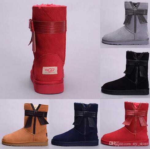 Matching Box Bow WGG Women's Australian Classic High Boots Women's Boots Snow Winter Black Dark Blue Bow Boots Leather