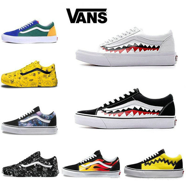 2020 Vans Old Skool Men Women Casual Shoes Rock Flame Yacht Club Sharktooth Peanuts Skateboard VANS Mens Canvas Skate Sneakers slip on