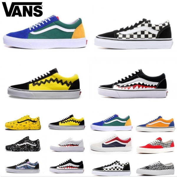 2020 Vans Old Skool Men Women Casual Shoes Rock Flame Yacht Club Sharktooth Peanuts Skateboard VANS Mens Canvas Skate Sneakers slip on