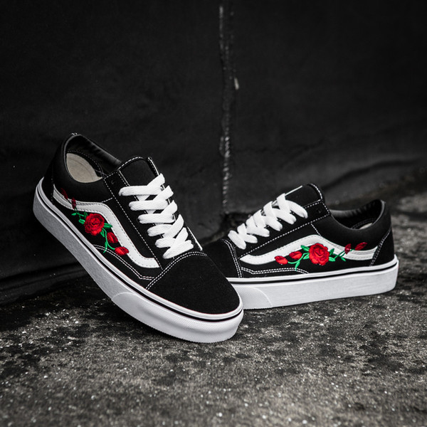 2020 Vans Old Skool X AMAC Customs High-Top Skateboard Women Men Casual Shoes Rose Embroidery Vans Designer Canvas Skate Sneakers