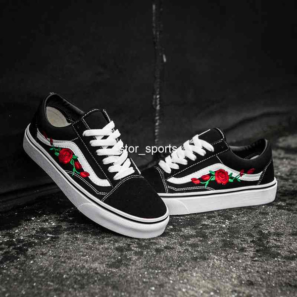 2020 VANS X AMAC Old Skool Customs Womens Mens Canvas Casual Shoes Skateboarding Shoes Rose Embroidery Designer baskets sneakers 35-44