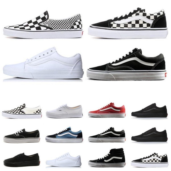 Men Women Wan Old Skool Canvas Shoes Sneakers all black white slip on black white Sports Skateboarding Mens Wan Casual Shoes 36-44