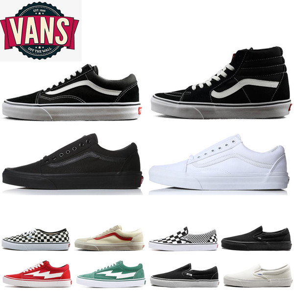 Mens Van Old Skool Canvas Shoes Women slip on black white Sneakers Sports Skateboarding Mens all black white van baskets Casual Shoe