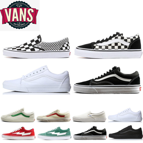 Top sale Van Old Skool Canvas Shoes Women Sneakers Sports Skateboarding Mens all black white slip on black white van baskets Casual Shoe