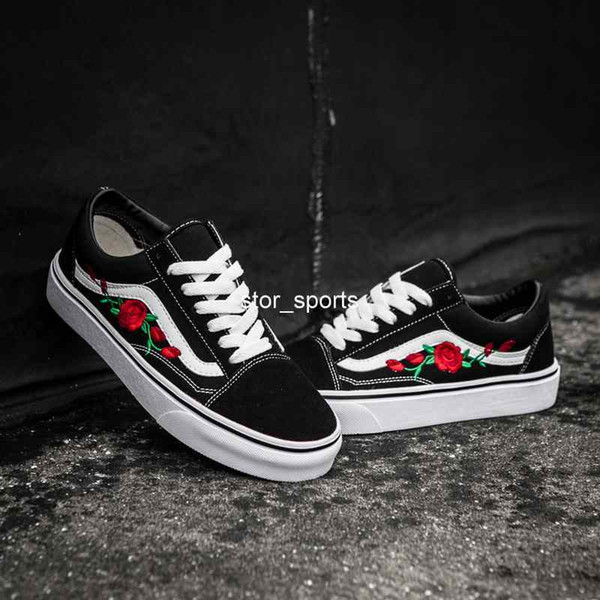 2020 Vans Old Skool X AMAC Customs High-Top Skateboard Women Men Casual Shoes Rose Embroidery Vans Designer Canvas Skate Sneakers 36-44