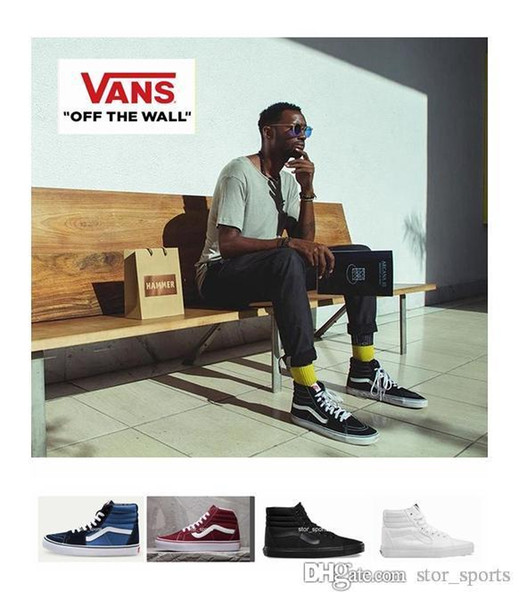 2020 Vans Old Skool high top SK8-Hi Men Womens Canvas Casual Shoes, Classical White Black Skateboard Sport Sneakers Size36-44