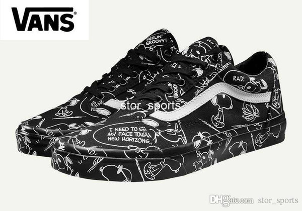 2020 Vans Old Skool Skateboarding Shoes Unisex Black Sneakers PEANUTS Cartoon Graffiti Athletic Shoes Men's Women's Fencing Shoes