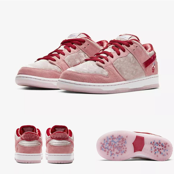 New StrangeLove x SB Dunk Low Pink Velvet Girls chaussures Running Shoes Women Mens designer Valentine's Day sports Casual sneakers