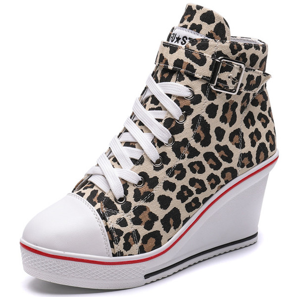 Wedge sneakers women's shoes made of vulcanized leather fashionable shoes with a zipper high top shoes .SP-013