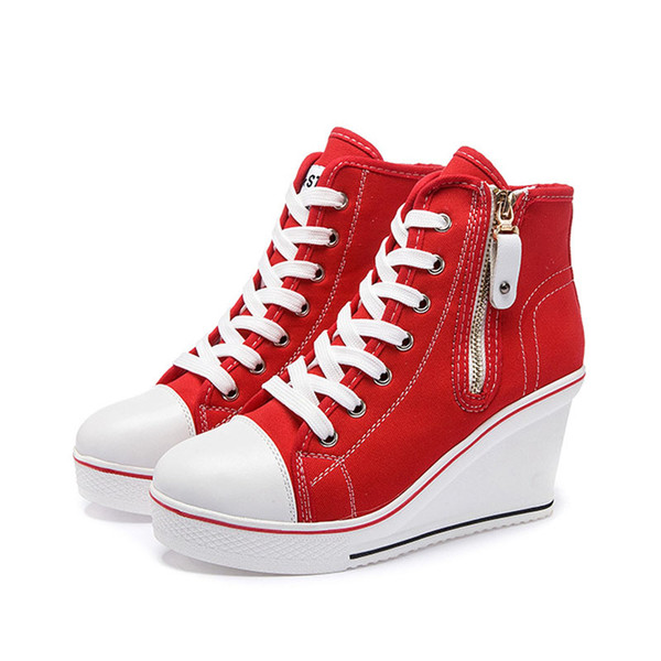 Women's canvas shoes high sneakers on a platform sole lace-up shoes women's casual shoes with a zipper fashionable platform .SP-016