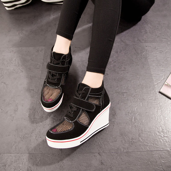 Casual white breathable mesh sneakers Women's shoes on a platform sole platform sneakers spring women's shoes .SP-030