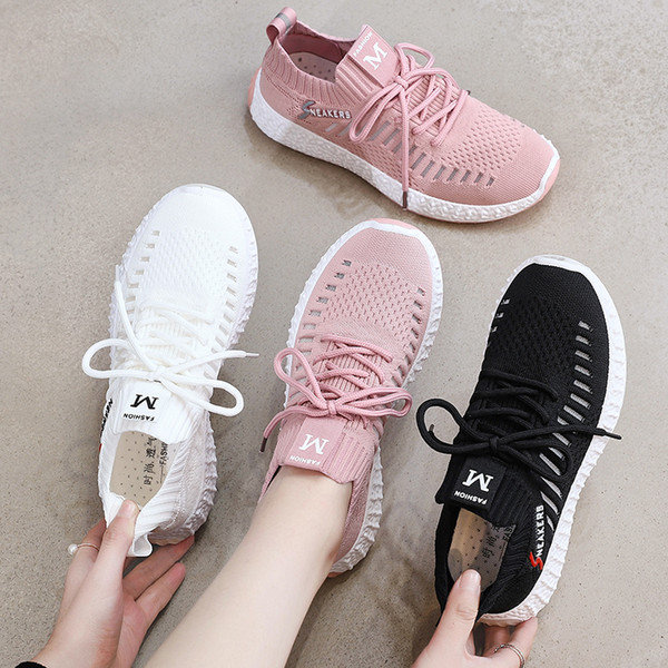 2019 Fashion casual Mesh Women shoes Ventilation Sports runing flat shoes Non-slip Four Seasons Shoes for Business Work Young students E8502