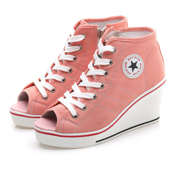 New high-top canvas shoes Women's single shoes increased 8cm wedges casual shoes thick-soled platform large size women's shoe .SP-014