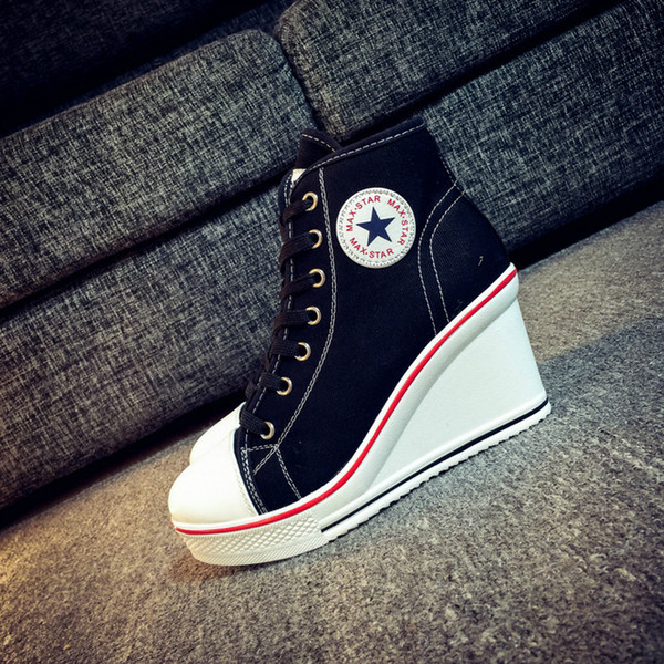 High-top canvas shoes female muffin bottom women's shoes thick-soled wedge shoes female 8 cm increased women's shoe .SP-012