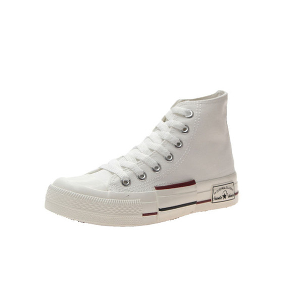 Spring new high-top women canvas shoes female white shoes students flat-bottomed laced Street casual shoes.SP-021