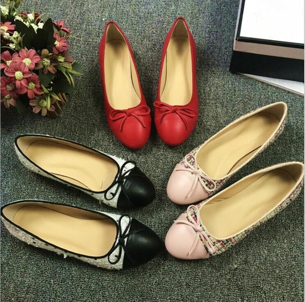 Designer Classic Beige Black red Flats Women ballet Loafers Many Colors Size 34-41 With box Lady Summer Shoes Flats loafers With Bowtie