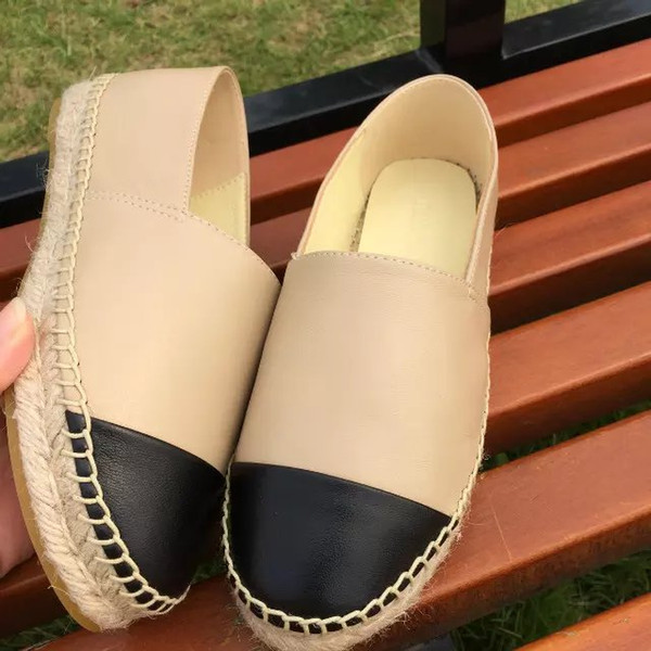 With Box Women Luxury New Leather Canvas pearls Lambskin Espadrille Top Quality Women Flats loafers Shoes Pearl Espadrilles Size EUR35-42