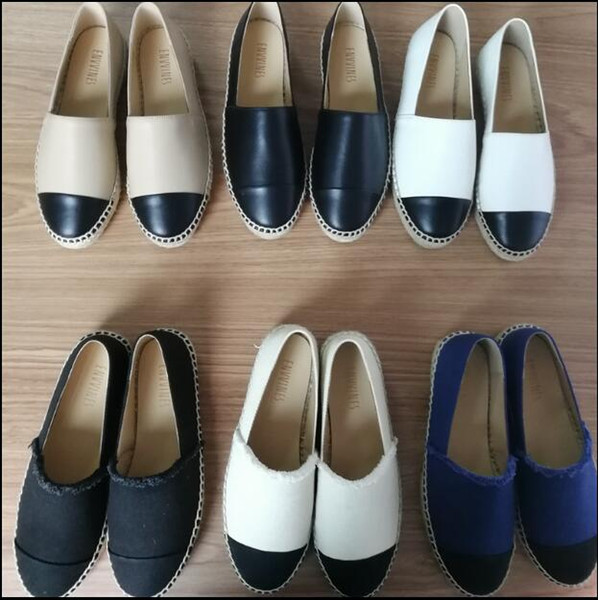 New Fashion Canvas and Real Lambskin women Espadrilles Flat Shoes Summer Loafers Espadrilles Size EUR34-42 Many Colors with Box